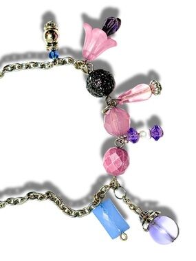 HANDCRAFTED BRACELET Silver Demure Charm Bracelet Pink Blue Purple One Of A Kind